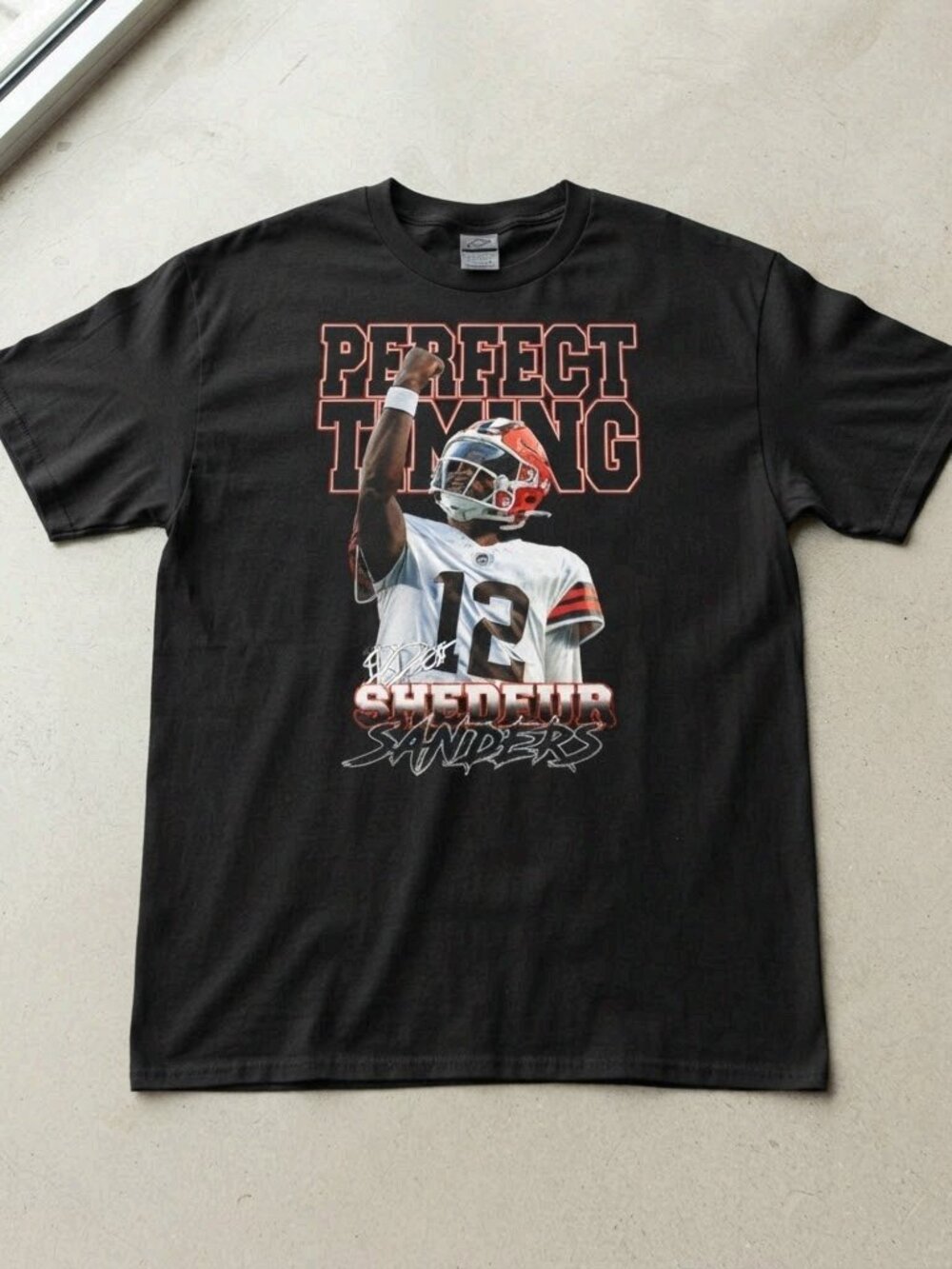 Shedeur Sanders Perfect Timing Graphic T-Shirt, Football Player Black Tee
